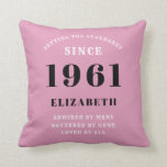 60th Birthday 1961 Pink Black Girly Personalised Cushion<br><div class="desc">A personalised classic throw pillow design for that birthday celebration for special woman born in 1961 and turning 60. Add the name to this vintage retro style black, white and pink design for a custom 60th birthday gift. Easily edit the name and year with the template provided. A wonderful custom...</div>