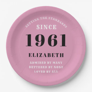 60th Birthday 1961 Pink Gold For Her Personalised Paper Plate