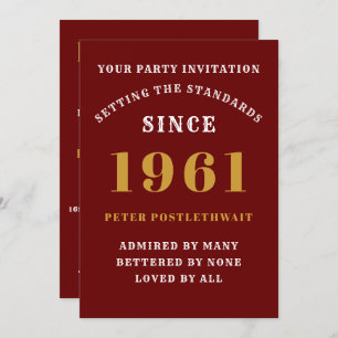 60th Birthday 1961 Red Gold Personalised For Him Invitation