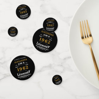 60th Birthday 1962 Black Gold Add Name Retro Confetti