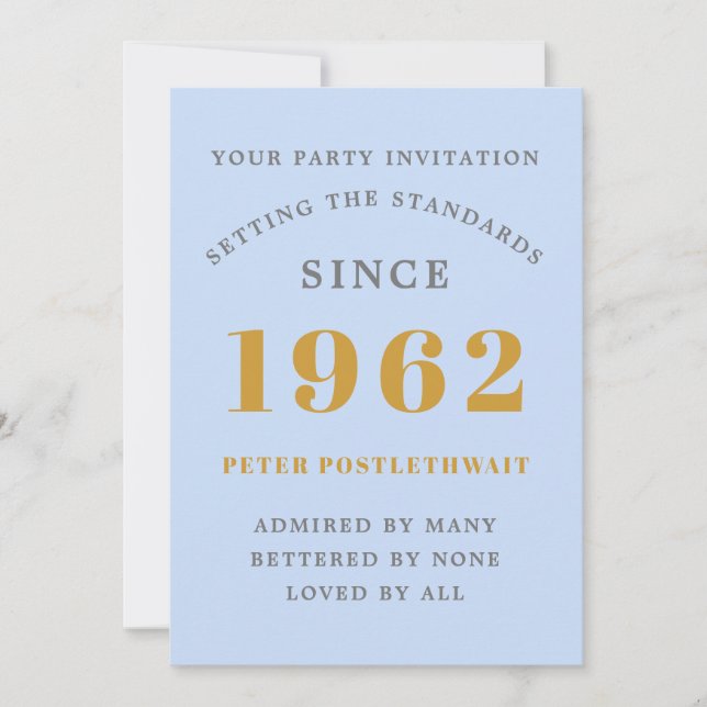 60th Birthday 1962 Blue Gold Elegant Chic Invitation (Front)