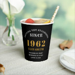 60th Birthday 1962 Elegant Black Gold Chic Paper Cups<br><div class="desc">A wonderful birthday gold design on party paper cups for that special celebration. Easily customise the text using the template provided. Part of the setting standards range of birthday supplies.</div>