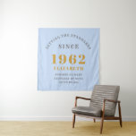 60th Birthday 1962 Elegant Blue Grey Gold Chic Tapestry<br><div class="desc">A wonderful birthday gold design on a party tapestry for that special celebration. Easily customise the text using the template provided. Part of the setting standards range of birthday supplies.</div>