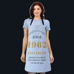 60th Birthday 1962 Elegant Gold Blue Grey Apron<br><div class="desc">A wonderful birthday gold design on an apron for that special celebration. Easily customise the text using the template provided. Part of the setting standards range of birthday supplies.</div>