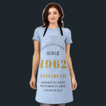 60th Birthday 1962 Elegant Gold Blue Grey Apron<br><div class="desc">A wonderful birthday gold design on an apron for that special celebration. Easily customise the text using the template provided. Part of the setting standards range of birthday supplies.</div>