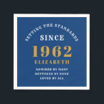 60th Birthday 1962 Elegant Gold Blue Napkin<br><div class="desc">A wonderful birthday gold design on paper party napkins for that special celebration. Easily customise the text using the template provided. Part of the setting standards range of birthday supplies.</div>