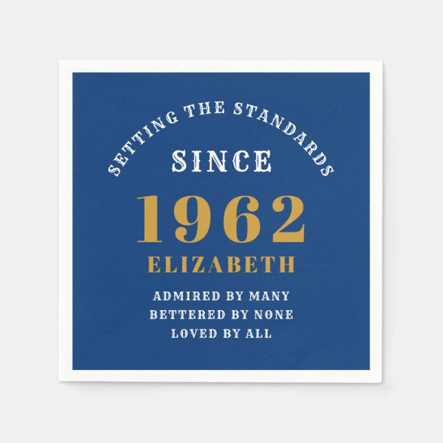 60th Birthday 1962 Elegant Gold Blue Napkin (Front)