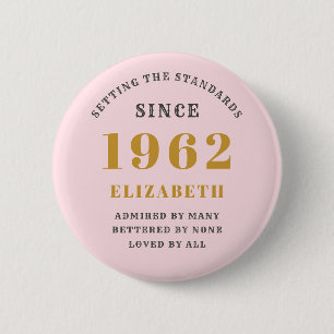 60th Birthday 1962 Elegant Gold Pink Grey 6 Cm Round Badge