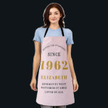 60th Birthday 1962 Elegant Gold Pink Grey Apron<br><div class="desc">A wonderful birthday gold design on an apron for that special celebration. Easily customise the text using the template provided. Part of the setting standards range of birthday supplies.</div>