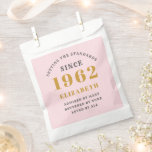 60th Birthday 1962 Elegant Gold Pink Grey Favour Bags<br><div class="desc">A wonderful birthday gold design on favour bag for that special celebration. Easily customise the text using the template provided. Part of the setting standards range of birthday supplies.</div>