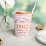 60th Birthday 1962 Elegant Pink Grey Gold Chic Paper Cups<br><div class="desc">A wonderful birthday gold design on party paper cups for that special celebration. Easily customise the text using the template provided. Part of the setting standards range of birthday supplies.</div>