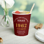 60th Birthday 1962 Elegant Red Gold Chic Paper Cups<br><div class="desc">A wonderful birthday gold design on party paper cups for that special celebration. Easily customise the text using the template provided. Part of the setting standards range of birthday supplies.</div>