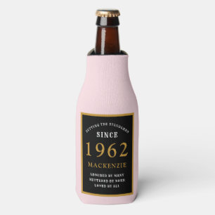 60th Birthday 1962 Name Elegant Black Gold Pink Bottle Cooler