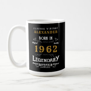 60th Birthday 1962 Name Legendary Black Gold Large Coffee Mug