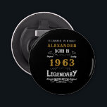 60th Birthday 1963 Add Name Legendary Black Gold Bottle Opener<br><div class="desc">Vintage design bottle opener. Add the name and year creating a unique birthday celebration item. Team this up with the matching gifts,  party accessories,  and clothing available in our store www.zazzle.com/store/thecelebrationstore</div>