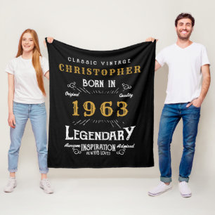 60th Birthday 1963 Add Name Legendary Black Gold Fleece Blanket