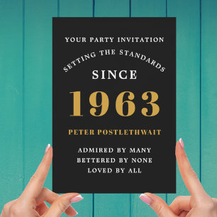 60th Birthday 1963 Black Gold Add Name Year Invitation