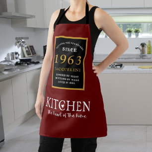 60th Birthday 1963 Name Elegant Black Gold Red Apron