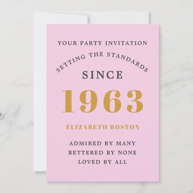 60th Birthday 1963 Pink Grey Add Name Year Invitation (Front)
