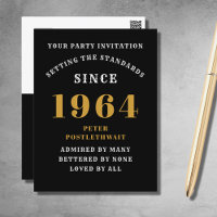 60th Birthday 1964 Black Gold Invitation