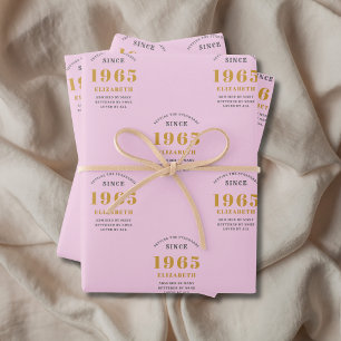 60th Birthday 1965 Add Name Pink Grey Wrapping Paper Sheet