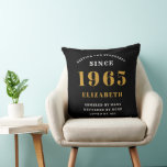 60th Birthday 1965 Black Gold lady's Personalised Cushion<br><div class="desc">A personalised classic throw pillow design for that birthday celebration for special person born in 1965. Add the name to this vintage retro style black, white and gold design for a custom birthday gift. Easily edit the name and year with the template provided. A wonderful custom birthday gift. More gifts...</div>