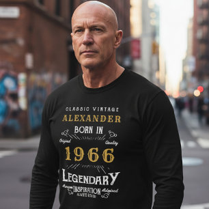60th Birthday 1966 Add Name Black Gold Legendary T-Shirt