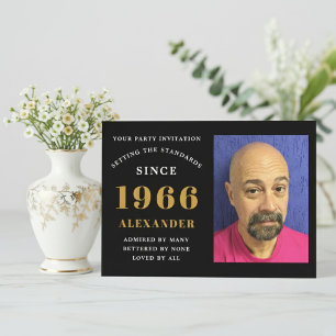 60th Birthday 1966 Black Gold Personalized Photo Invitation