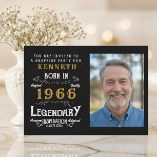 60th Birthday 1966 Vintage Black Gold Personalized Invitation