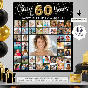 60th Birthday 45 Photo Collage Cheers to Years Poster
