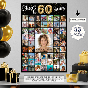 60th Birthday 55 Photo Collage Cheers to Years Poster