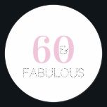 60th Birthday 60 and fabulous Typography Pink Classic Round Sticker<br><div class="desc">Chic and simple, 60th birthday, 60 and fabulous pink typography design. An elegant, modern 60th birthday party design with the words 60 and fabulous in pink and black typography. To customise this design, use the personalise this button, where you can change the text, or use the editing tool to change...</div>