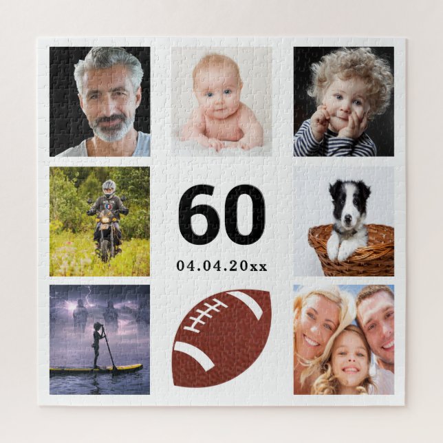60th birthday 60 photo collage man guy white jigsaw puzzle (Vertical)