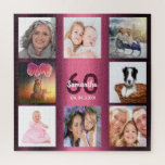 60th birthday 60 photo collage woman purple jigsaw puzzle<br><div class="desc">A gift for a woman's 60th birthday,  celebrating her life with a collage of 8 of your photos.  Templates for a name,  age 60 and a date.  Date of birth or the date of the anniversary.  Dark purple and white coloured letters. Girly and feminine purple gradient background colour.</div>