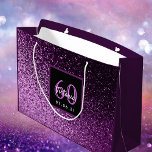 60th Birthday 60 purple pink glitter glam girl Large Gift Bag<br><div class="desc">Deep purple and pink faux glitter gradient.  For a 60th birthday party. A black and purple frame with space for your name,  age 60 and a date. The name is written in white with a modern hand lettered style script. Age in pink.</div>