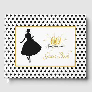 60th Birthday 60 & SENSATIONAL Polka Dot Modern  Guest Book