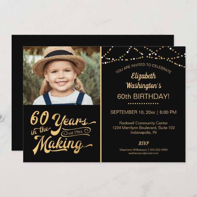 60th Birthday 60 YEARS IN THE MAKING Black & Gold Invitation (Front/Back)
