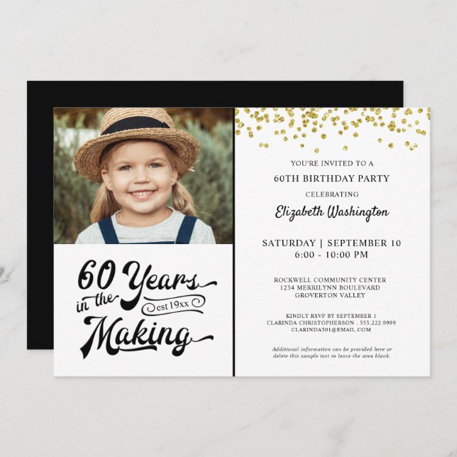 60th Birthday 60 YEARS IN THE MAKING Gold Confetti Invitation (Front/Back)