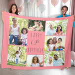 60th Birthday 7 Photo Collage Coral and Grey Fleece Blanket<br><div class="desc">Photo Blanket - personalised keepsake gift to say Happy 60th Birthday. The photo template is set up for you to add 7 of your favourite photos which are displayed in a photo collage around the birthday greeting. The wording simply reads "Happy 60th Birthday" in casual typography. "60th" is actually editable...</div>