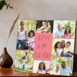 60th Birthday 7 Photo Collage Coral Grey Plaque<br><div class="desc">Say Happy 60th Birthday with a personalised photo plaque. The photo template is set up for you to add 7 of your favourite photos which are displayed in a photo collage around the birthday greeting. The wording simply reads "Happy 60th Birthday" in casual typography. "60th" is actually editable if you...</div>