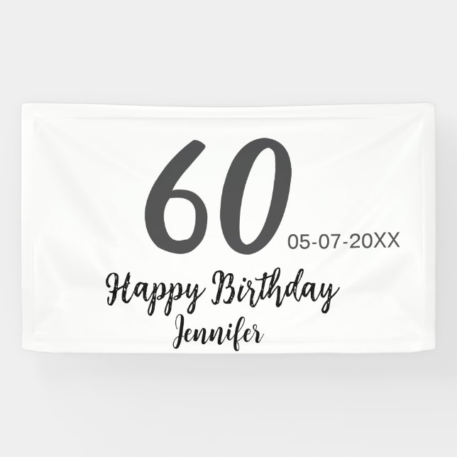 60th birthday add name date year black template go banner (Horizontal)
