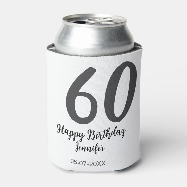 60th birthday add name date year black template go can cooler (Can Front)