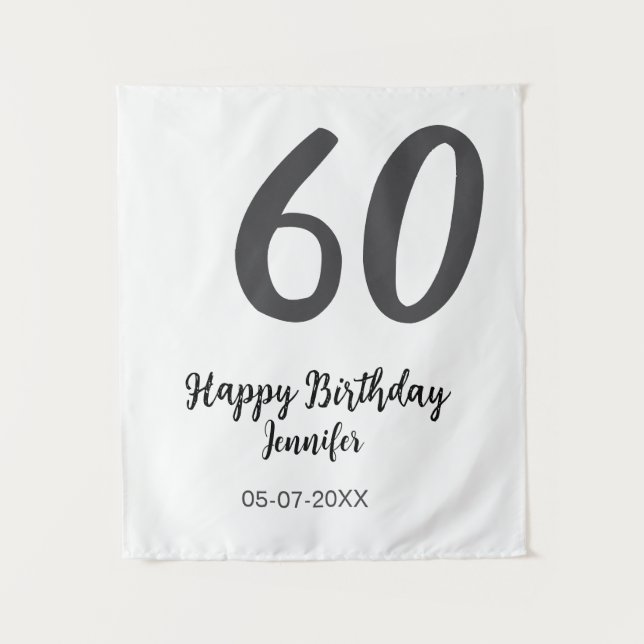 60th birthday add name date year black template go tapestry (Front)
