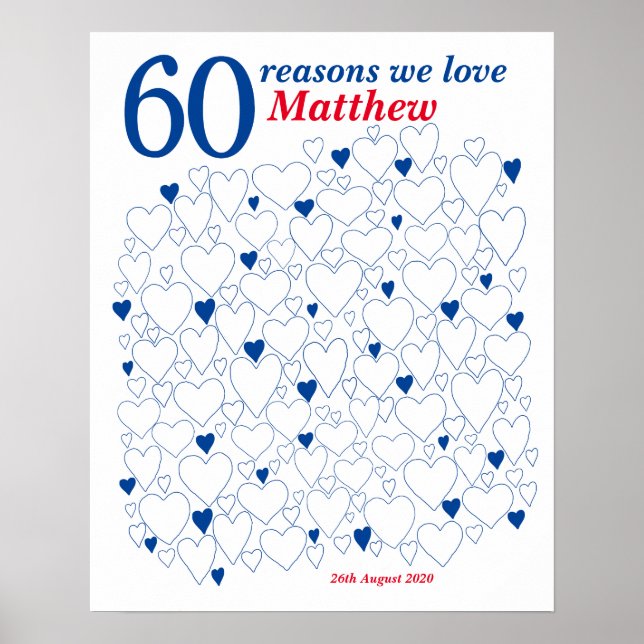 60th Birthday Any Colour Guest Book Poster (Front)