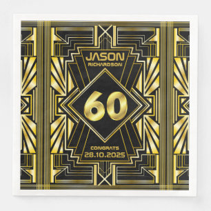 60th Birthday Art Deco Gold Black Great Gatsby Napkin