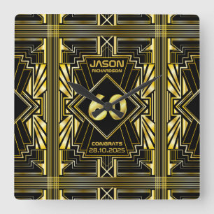 60th Birthday Art Deco Gold Black Great Gatsby Square Wall Clock