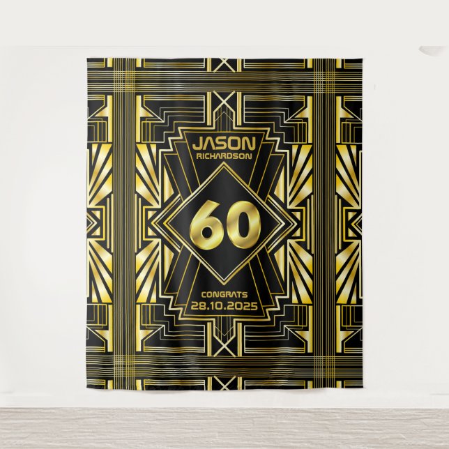 60th Birthday Art Deco Gold Black Great Gatsby Tapestry (Front)