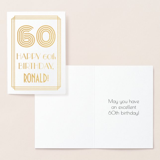 60th Birthday - Art Deco Inspired Look "60" & Name Foil Card (Display)