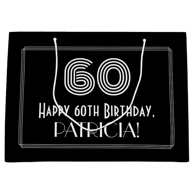 60th Birthday — Art Deco Inspired Look "60" & Name Large Gift Bag (Front)