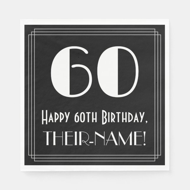 60th Birthday ~ Art Deco Inspired Look "60", Name Napkin (Front)